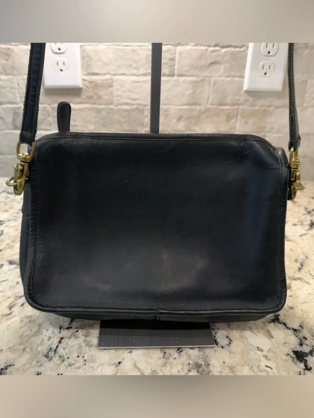Coach EUC 1970’s Made in NY Black Leather Companion Crossbody